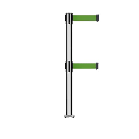 Stanchion Dual Belt Barrier Fixed Base Pol.Steel Post 11ft.Green Belt